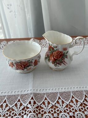 Vintage Royal Albert "Centennial Rose" Bone China Creamer & Open Sugar Bowl Set